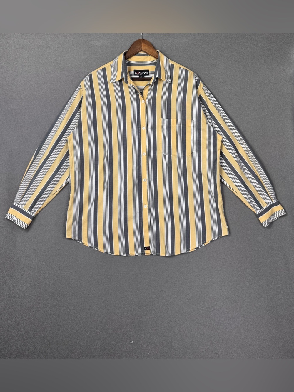 Ellen Tracy Men's Vertical Stripe Button-Down in Yellow and Gray